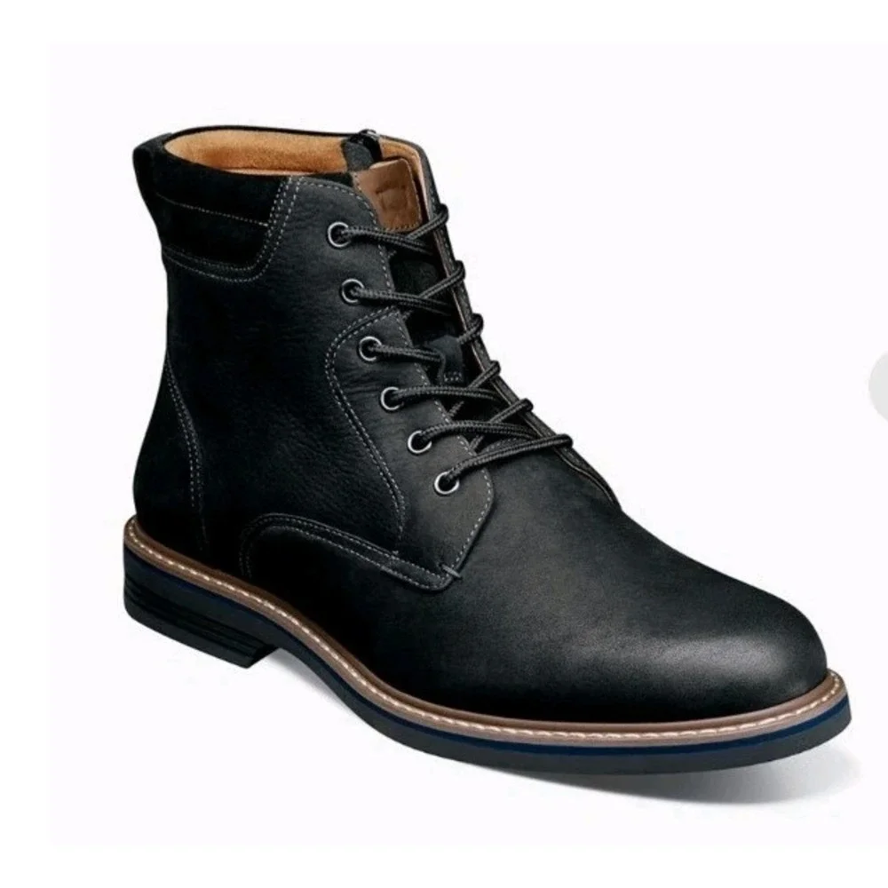NEW! Florsheim 10W Norwalk Plain Toe Lace Up/Side Zip Black Milled Nubuck...